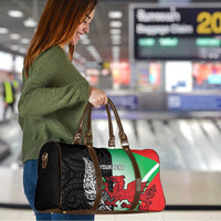 New Zealand and Wales Rugby Custom Travel Bag Aotearoa All Black Combine Welsh Dragon - Polynesian Pride
