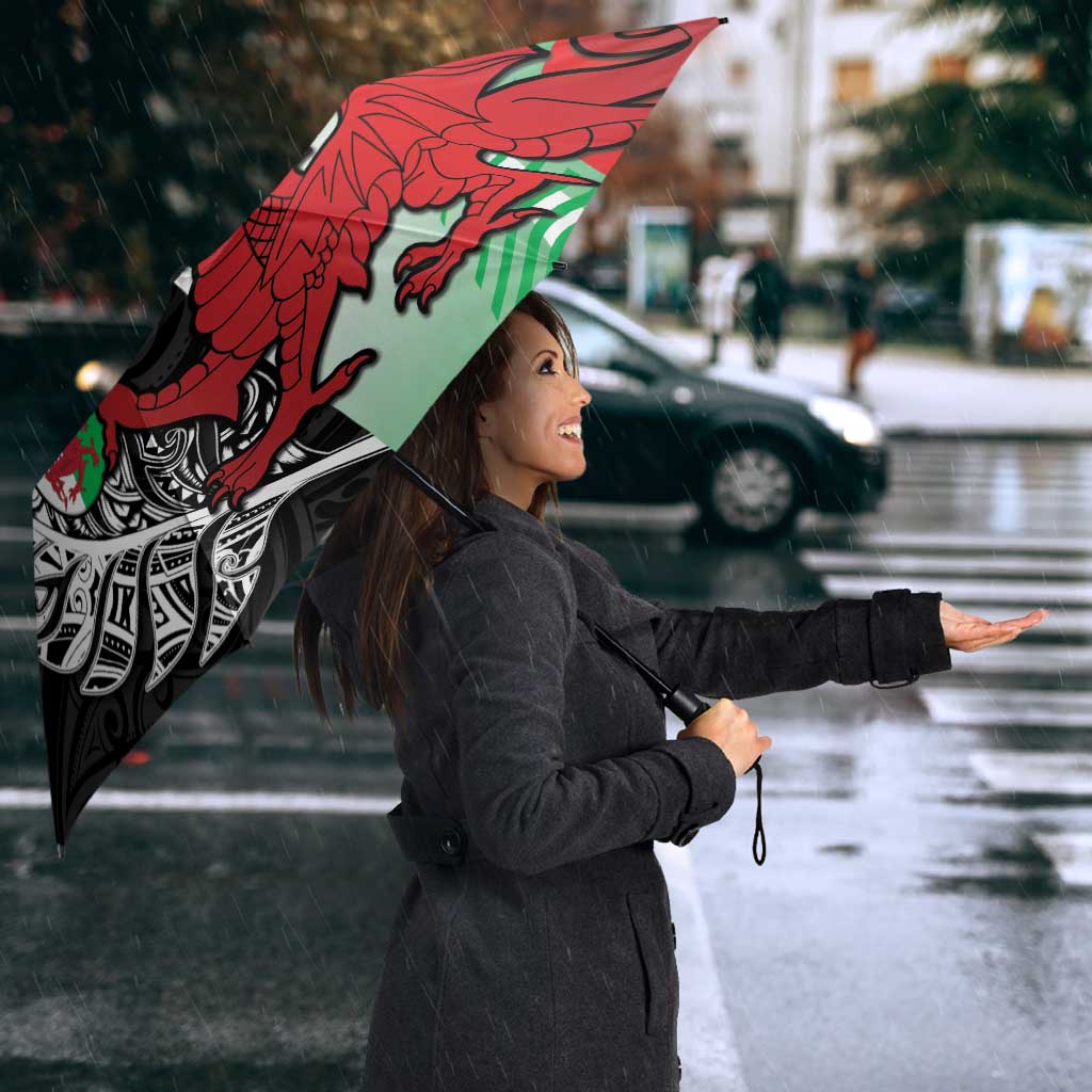 New Zealand and Wales Rugby Custom Umbrella Aotearoa All Black Combine Welsh Dragon - Polynesian Pride