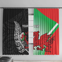 New Zealand and Wales Rugby Custom Window Curtain Aotearoa All Black Combine Welsh Dragon LT14 With Hooks Black - Polynesian Pride