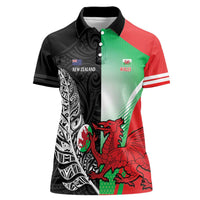 New Zealand and Wales Rugby Custom Women Polo Shirt Aotearoa All Black Combine Welsh Dragon LT14 Female Black - Polynesian Pride