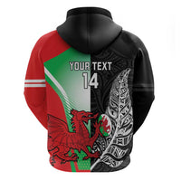 New Zealand and Wales Rugby Custom Zip Hoodie Aotearoa All Black Combine Welsh Dragon LT14 - Polynesian Pride