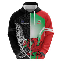 New Zealand and Wales Rugby Custom Zip Hoodie Aotearoa All Black Combine Welsh Dragon LT14 - Polynesian Pride