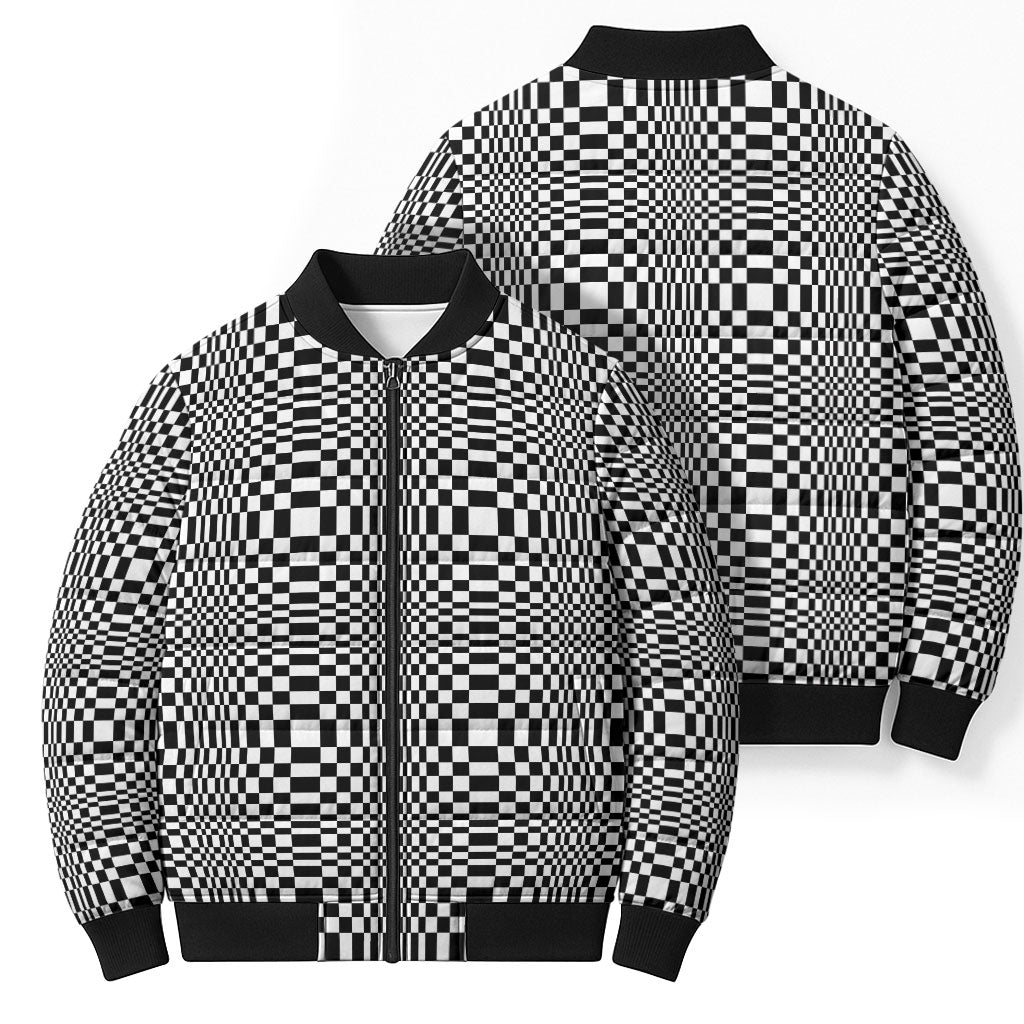 Black White Filipino Binakol Motifs Bomber Puffer Jacket Mabuhay Philippines Festival Kusikus Pattern LT14 - Polynesian Pride