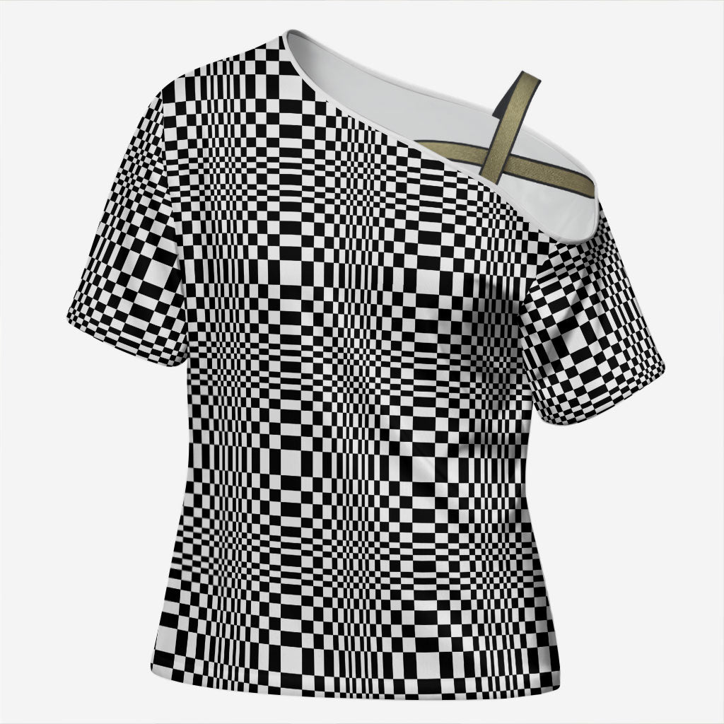 Black White Filipino Binakol Motifs Cross Shoulder Shirt Mabuhay Philippines Festival Kusikus Pattern LT14 Female Black - Polynesian Pride