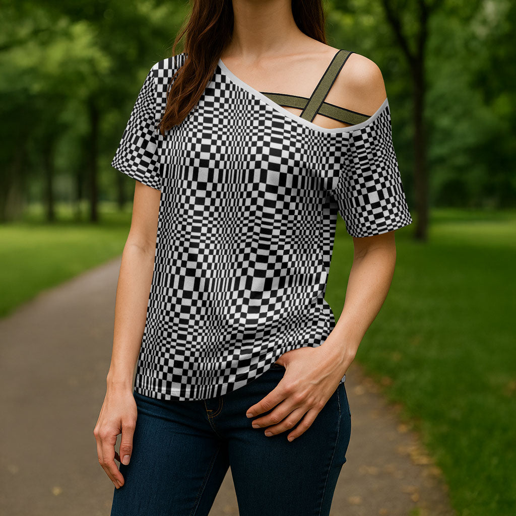 Black White Filipino Binakol Motifs Cross Shoulder Shirt Mabuhay Philippines Festival Kusikus Pattern LT14 - Polynesian Pride