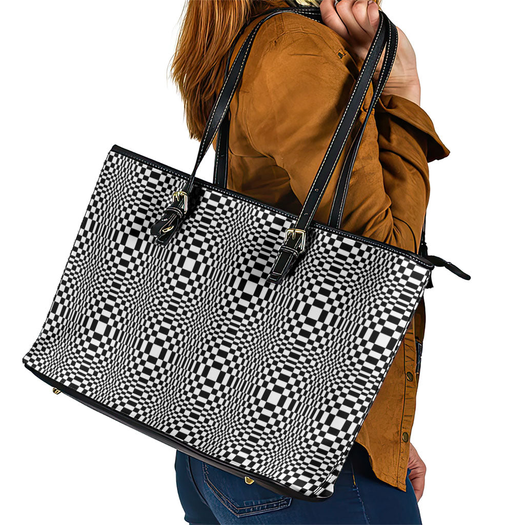 Black White Filipino Binakol Motifs Leather Tote Bag Mabuhay Philippines Festival Kusikus Pattern LT14 - Polynesian Pride