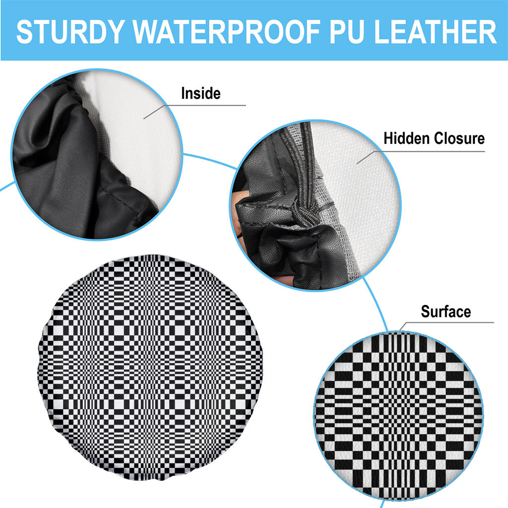 Black White Filipino Binakol Motifs Spare Tire Cover Mabuhay Philippines Festival Kusikus Pattern LT14 - Polynesian Pride