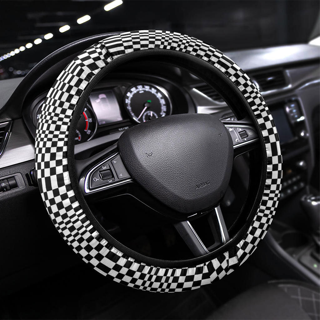 Black White Filipino Binakol Motifs Steering Wheel Cover Mabuhay Philippines Festival Kusikus Pattern LT14 Universal Fit Black - Polynesian Pride