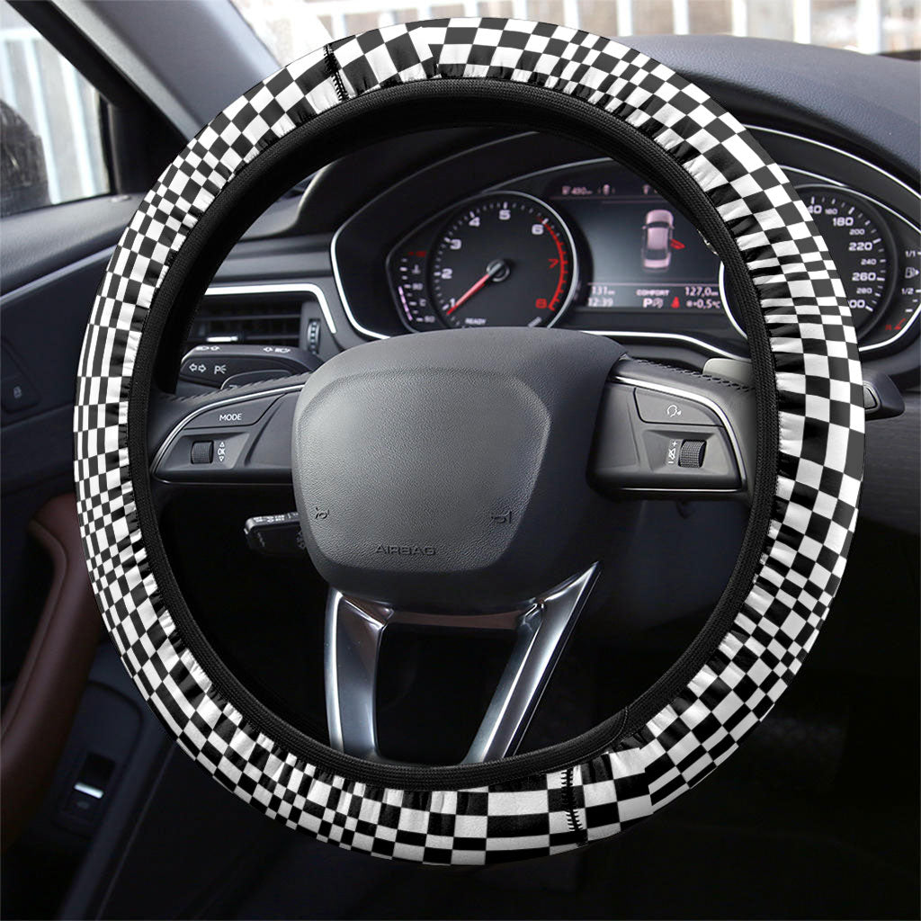 Black White Filipino Binakol Motifs Steering Wheel Cover Mabuhay Philippines Festival Kusikus Pattern LT14 - Polynesian Pride
