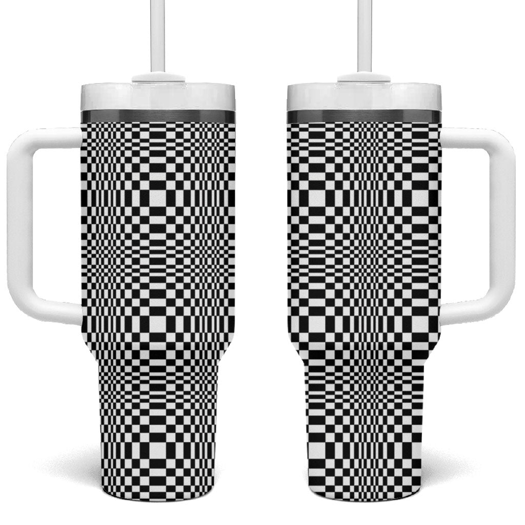 Black White Filipino Binakol Motifs Tumbler With Handle Mabuhay Philippines Festival Kusikus Pattern LT14 One Size: 40 oz Black - Polynesian Pride
