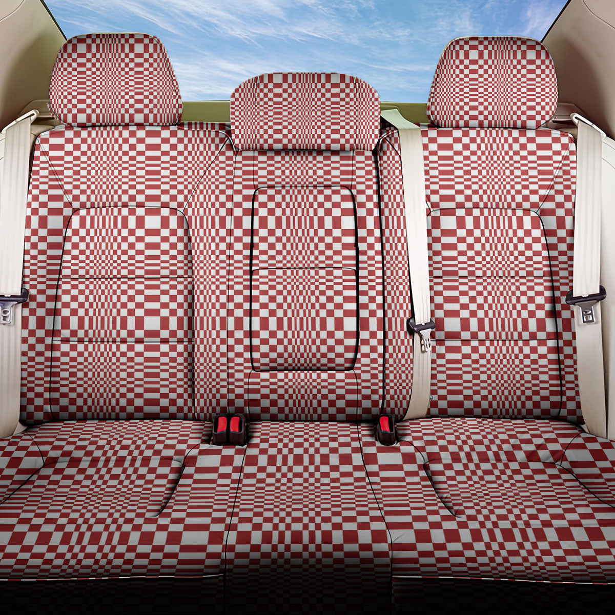 Red White Filipino Binakol Motifs Back Car Seat Cover Mabuhay Philippines Festival Kusikus Pattern LT14 One Size Red - Polynesian Pride