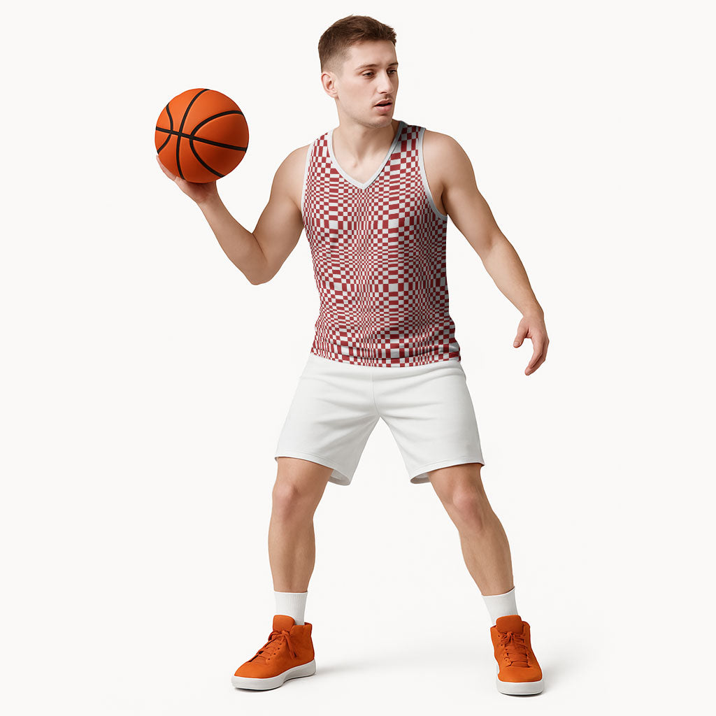 Red White Filipino Binakol Motifs Basketball Jersey Mabuhay Philippines Festival Kusikus Pattern LT14 - Polynesian Pride