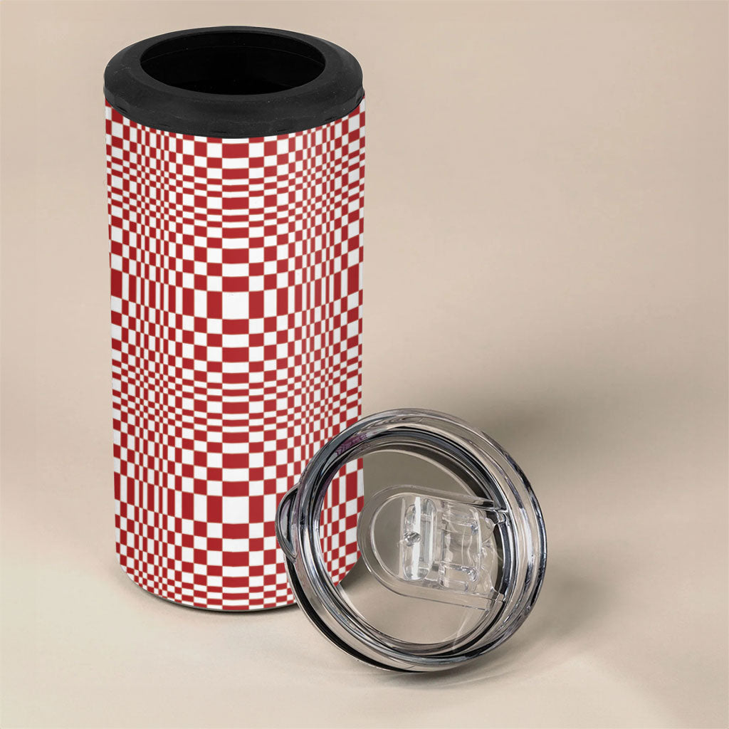 Red White Filipino Binakol Motifs 4 in 1 Can Cooler Tumbler Mabuhay Philippines Festival Kusikus Pattern LT14 - Polynesian Pride