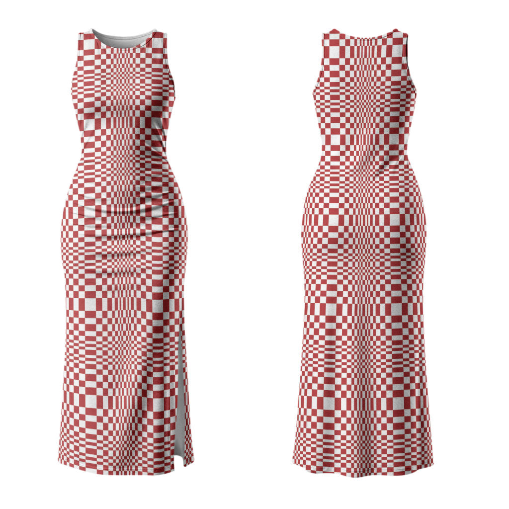 Red White Filipino Binakol Motifs Couples Matching Tank Maxi Dress and Long Sleeve Button Shirt Mabuhay Philippines Festival Kusikus Pattern LT14 - Polynesian Pride
