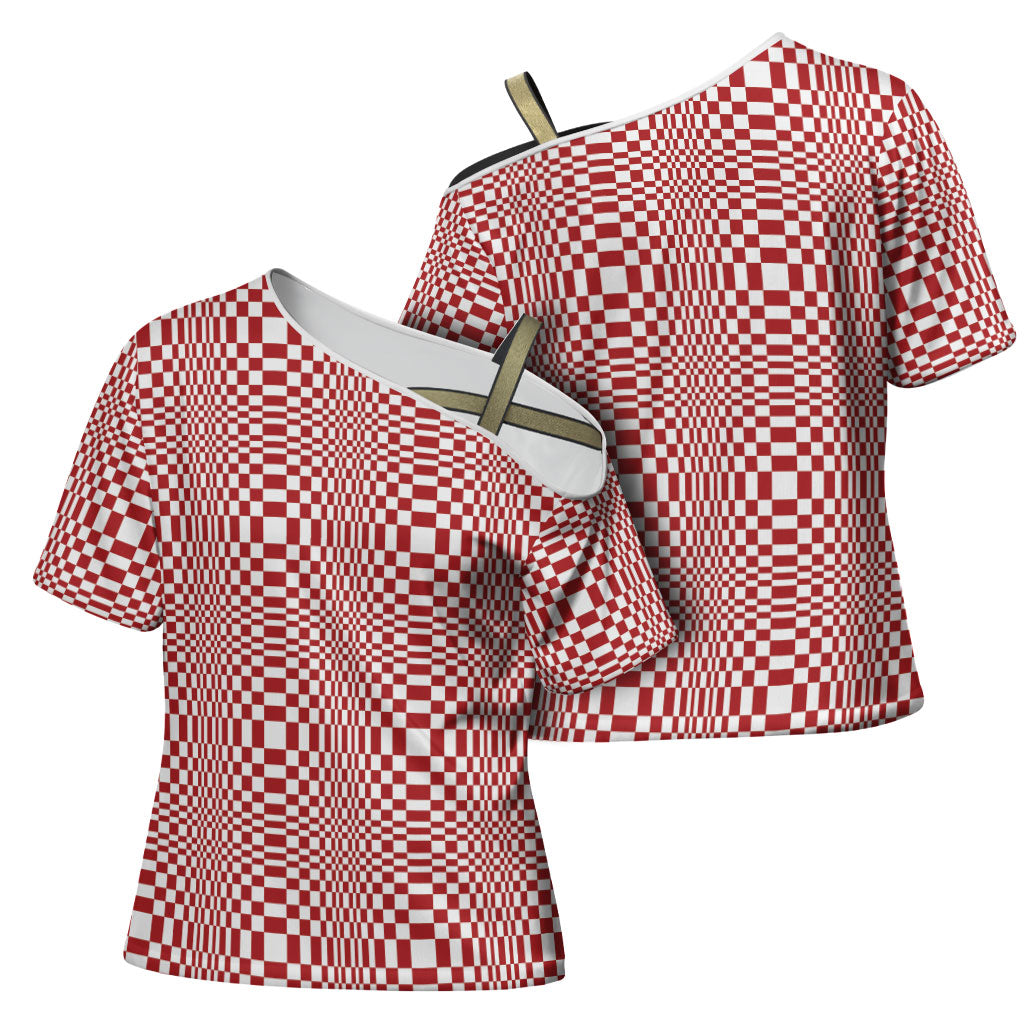 Red White Filipino Binakol Motifs Cross Shoulder Shirt Mabuhay Philippines Festival Kusikus Pattern LT14 - Polynesian Pride