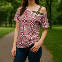 Red White Filipino Binakol Motifs Cross Shoulder Shirt Mabuhay Philippines Festival Kusikus Pattern LT14 - Polynesian Pride