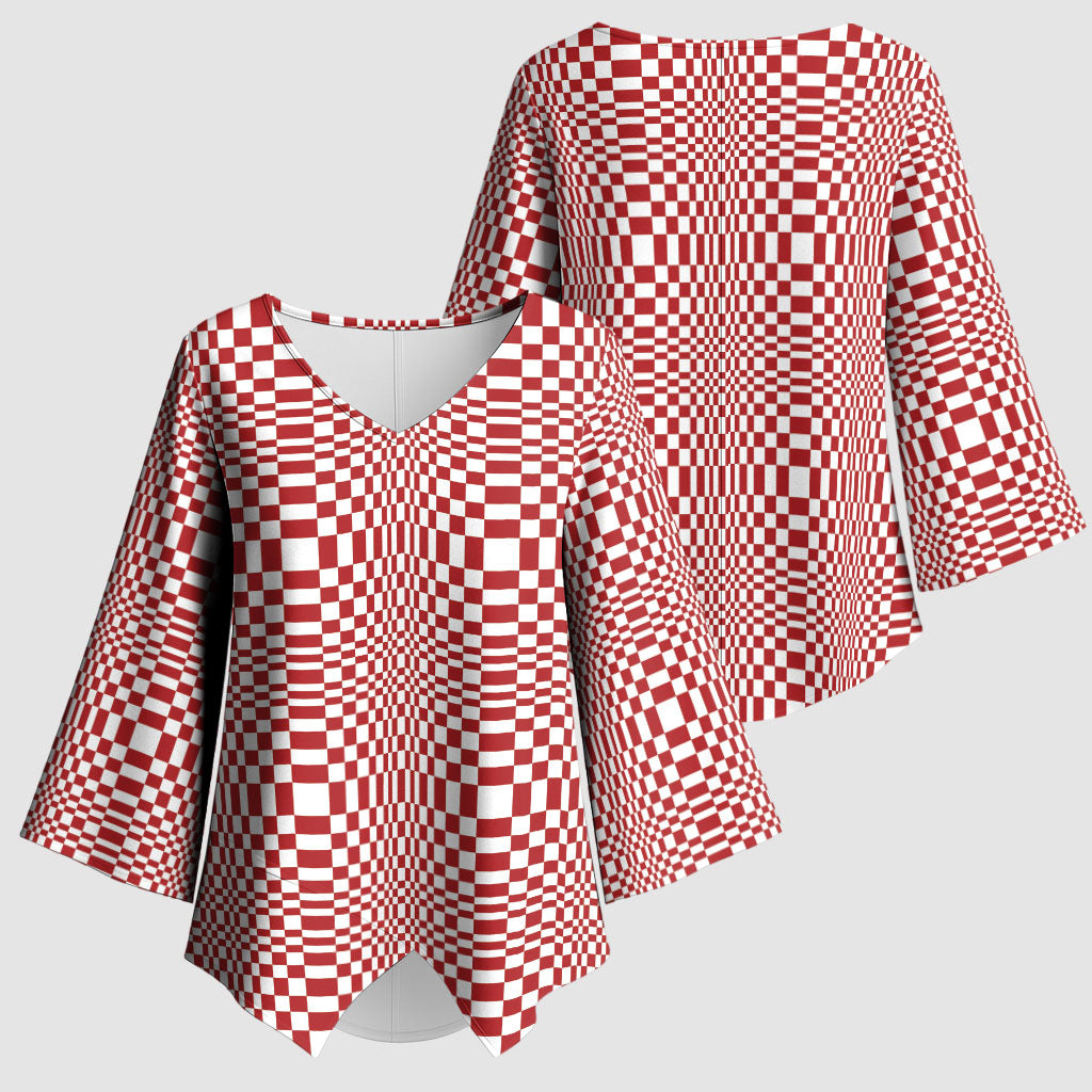 Red White Filipino Binakol Motifs Kimono Sleeve Blouse Mabuhay Philippines Festival Kusikus Pattern LT14 - Polynesian Pride