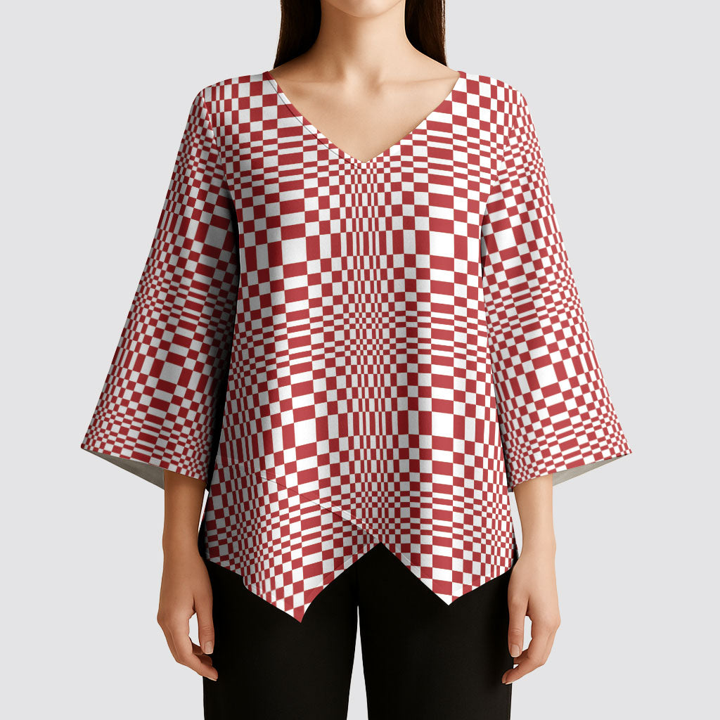 Red White Filipino Binakol Motifs Kimono Sleeve Blouse Mabuhay Philippines Festival Kusikus Pattern LT14 - Polynesian Pride