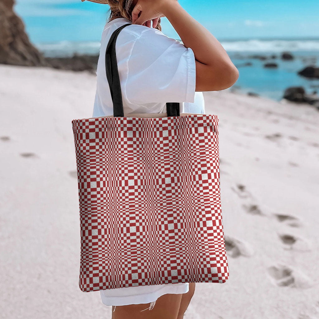 Red White Filipino Binakol Motifs Tote Bag Mabuhay Philippines Festival Kusikus Pattern LT14 - Polynesian Pride