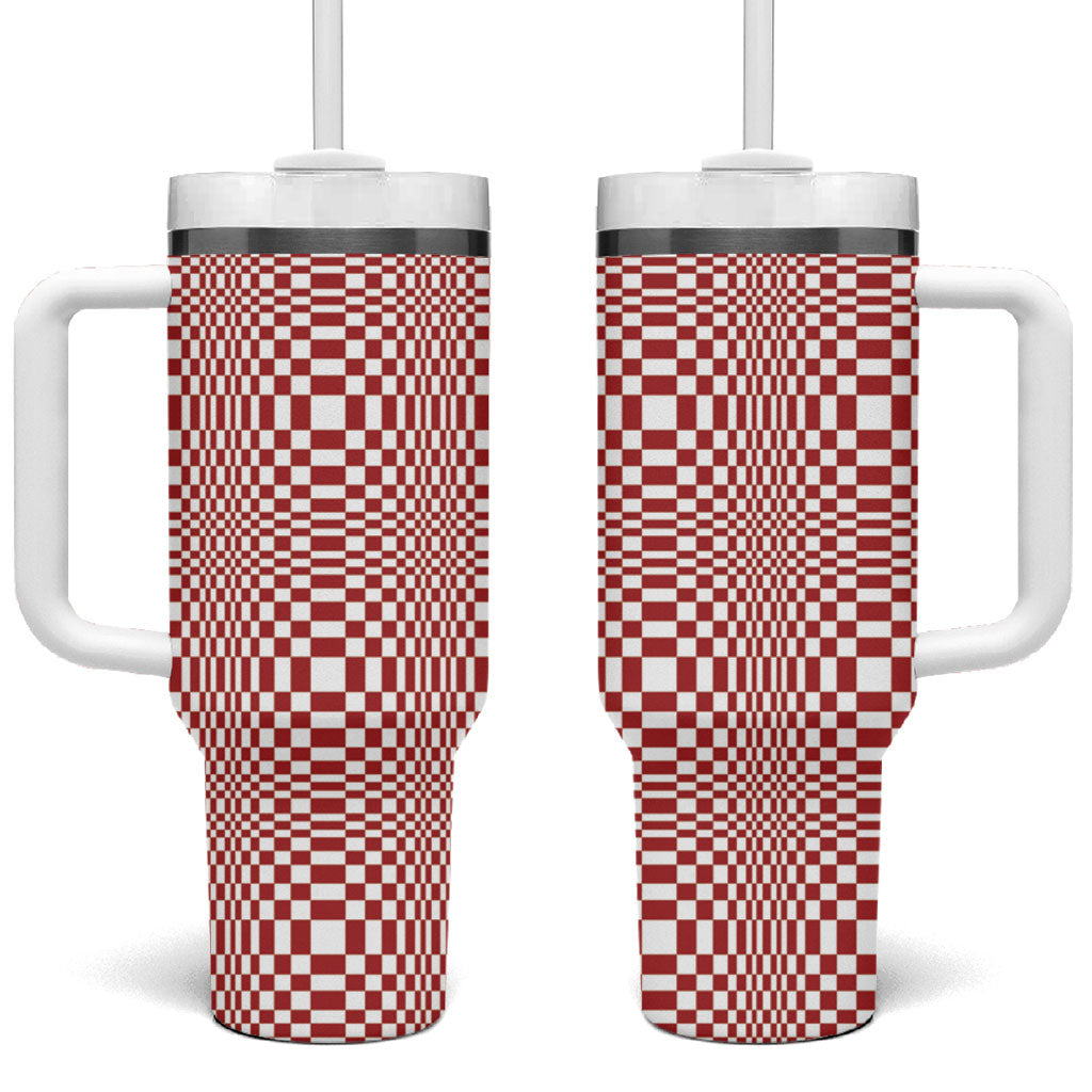 Red White Filipino Binakol Motifs Tumbler With Handle Mabuhay Philippines Festival Kusikus Pattern LT14 One Size: 40 oz Red - Polynesian Pride