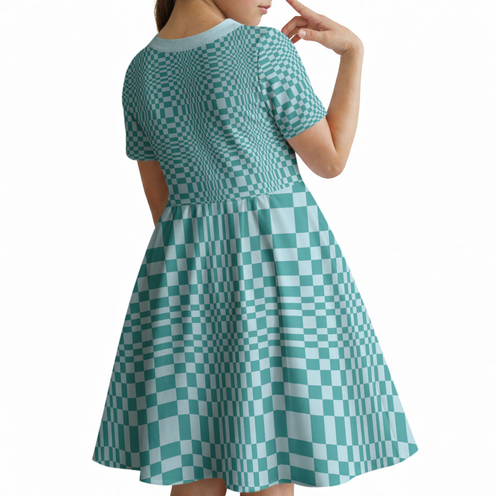 Cyan Filipino Binakol Motifs Kid Short Sleeve Dress Mabuhay Philippines Festival Kusikus Pattern LT14 - Polynesian Pride