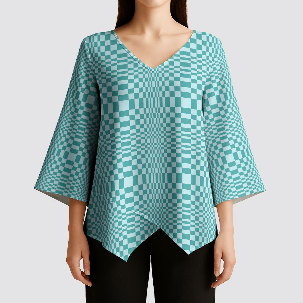 Cyan Filipino Binakol Motifs Kimono Sleeve Blouse Mabuhay Philippines Festival Kusikus Pattern LT14 - Polynesian Pride