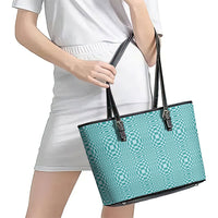 Cyan Filipino Binakol Motifs Leather Tote Bag Mabuhay Philippines Festival Kusikus Pattern LT14 - Polynesian Pride
