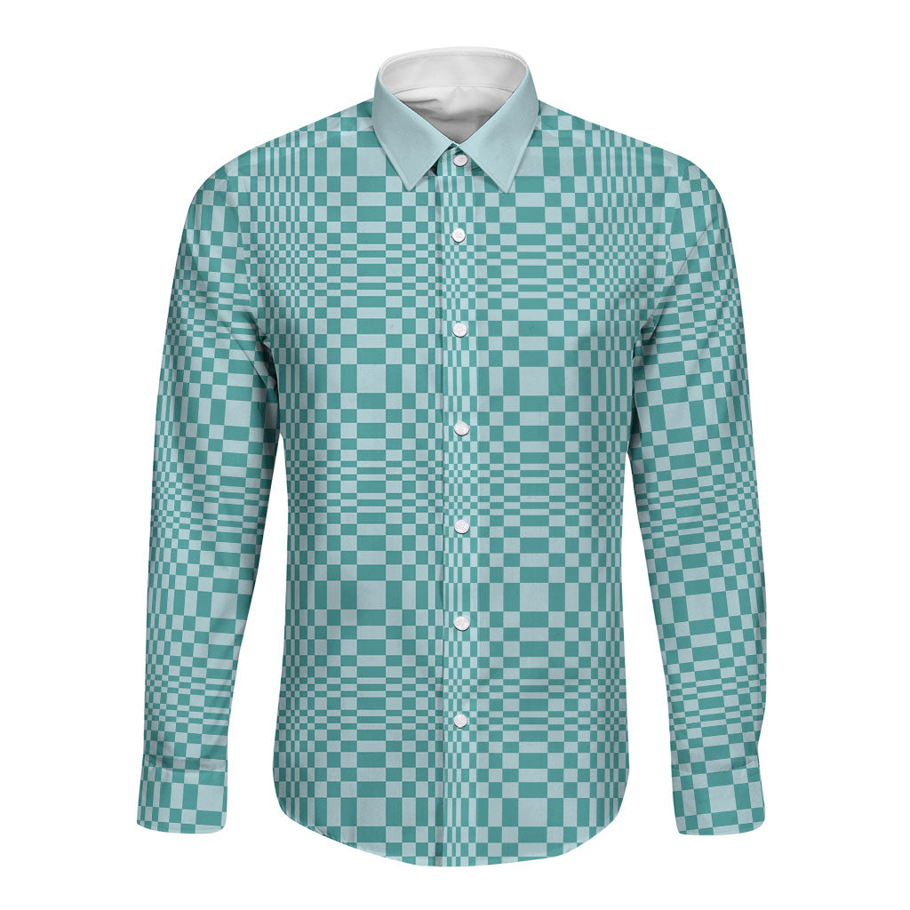 Cyan Filipino Binakol Motifs Long Sleeve Button Shirt Mabuhay Philippines Festival Kusikus Pattern