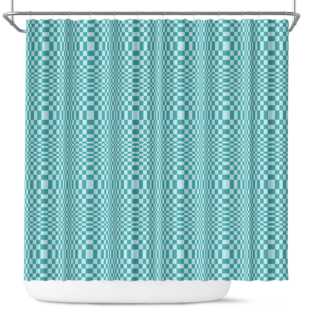 Cyan Filipino Binakol Motifs Shower Curtain Mabuhay Philippines Festival Kusikus Pattern LT14 Cyan - Polynesian Pride