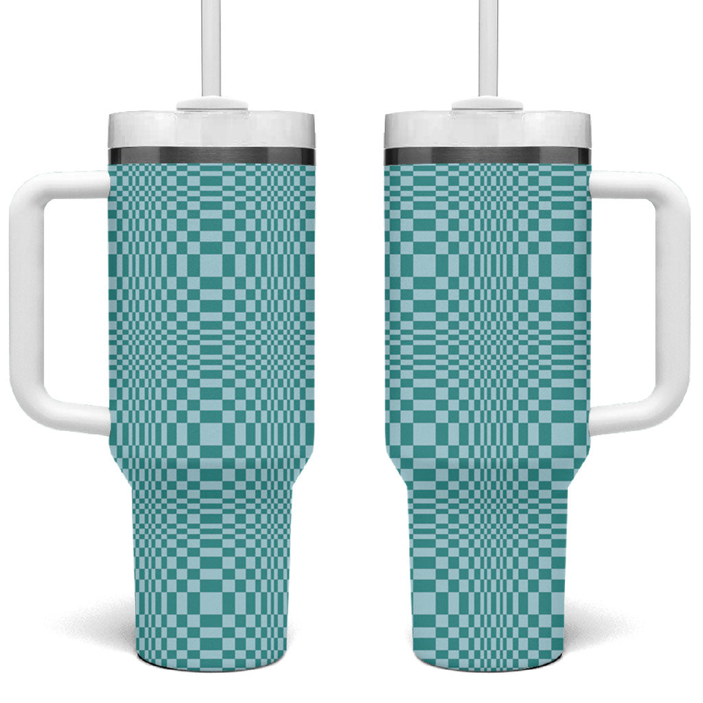 Cyan Filipino Binakol Motifs Tumbler With Handle Mabuhay Philippines Festival Kusikus Pattern LT14 One Size: 40 oz Cyan - Polynesian Pride