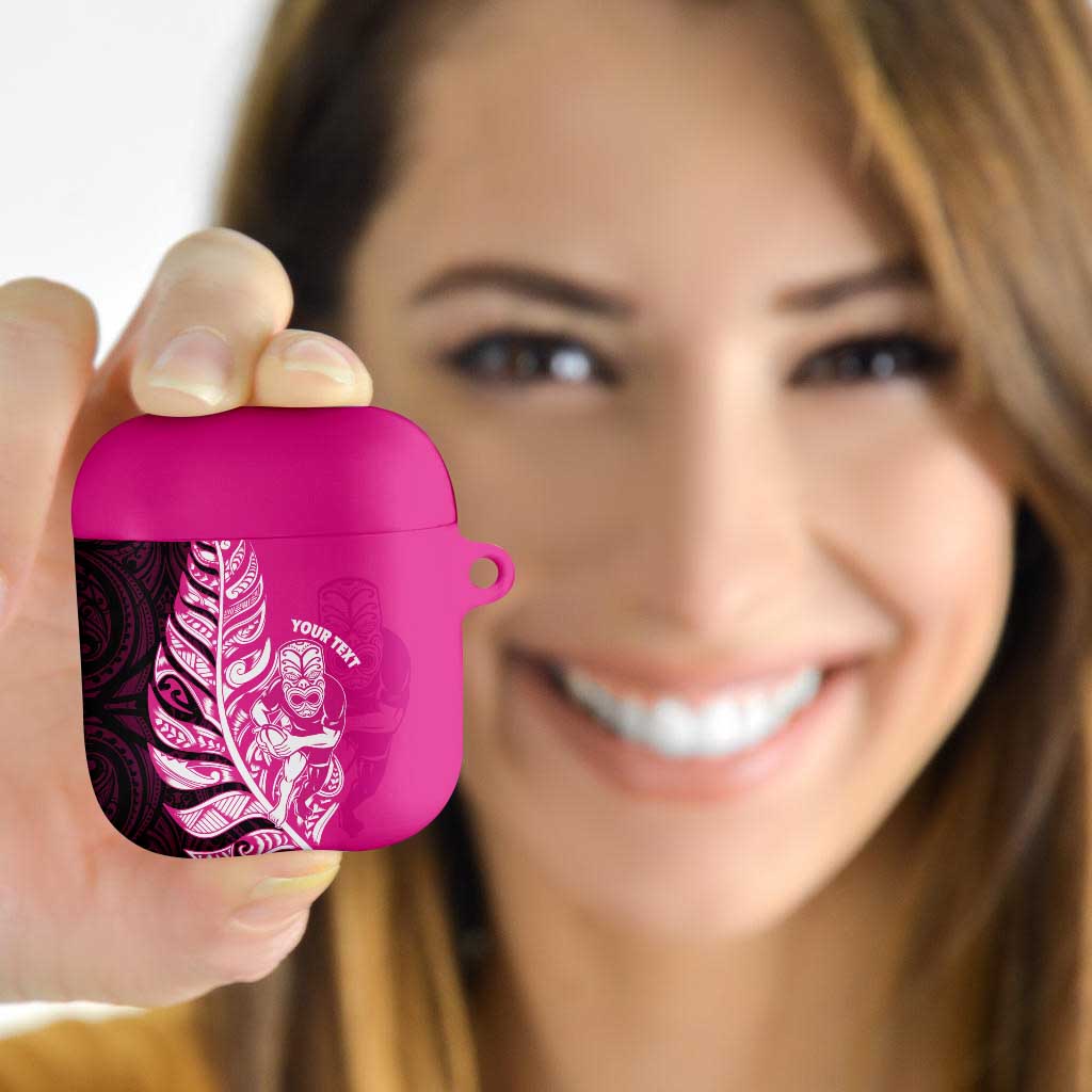 New Zealand Silver Fern Rugby Custom AirPods Case All Black Maori Pattern Pink - Polynesian Pride