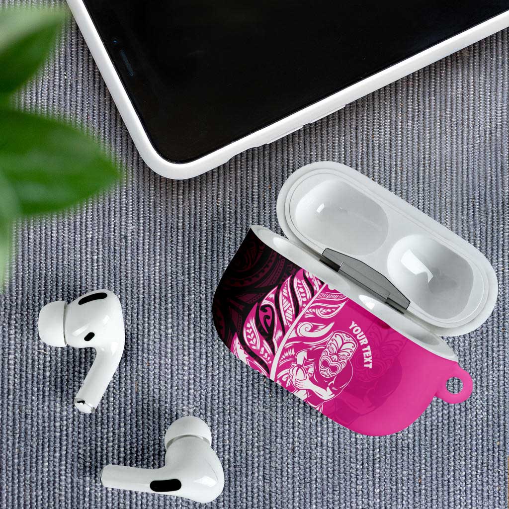 New Zealand Silver Fern Rugby Custom AirPods Case All Black Maori Pattern Pink - Polynesian Pride