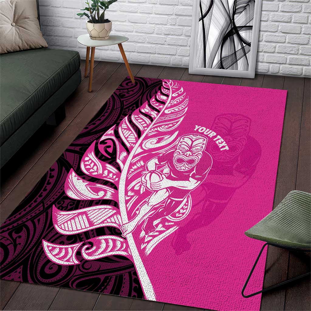 New Zealand Silver Fern Rugby Custom Area Rug All Black Maori Pattern Pink - Polynesian Pride