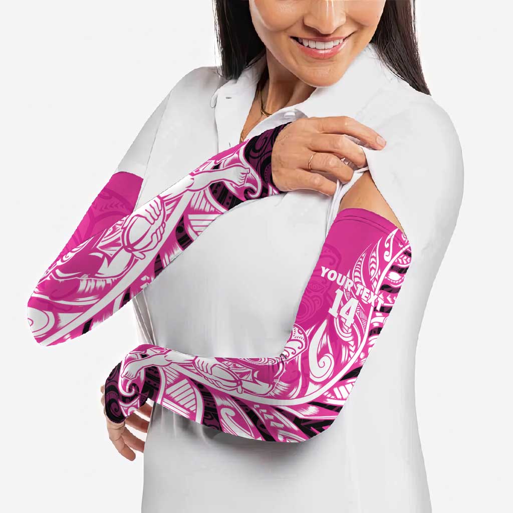 New Zealand Silver Fern Rugby Custom Arm Sleeves All Black Maori Pattern Pink - Polynesian Pride
