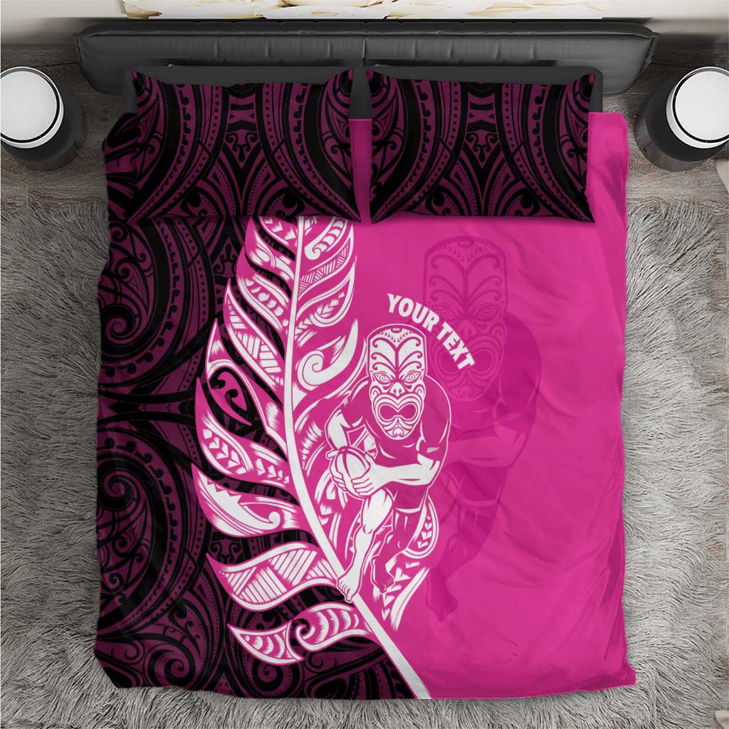 New Zealand Silver Fern Rugby Custom Bedding Set All Black Maori Pattern Pink - Polynesian Pride