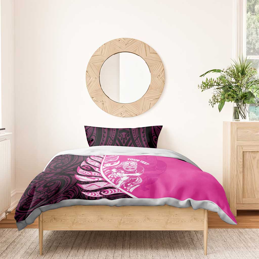 New Zealand Silver Fern Rugby Custom Bedding Set All Black Maori Pattern Pink - Polynesian Pride
