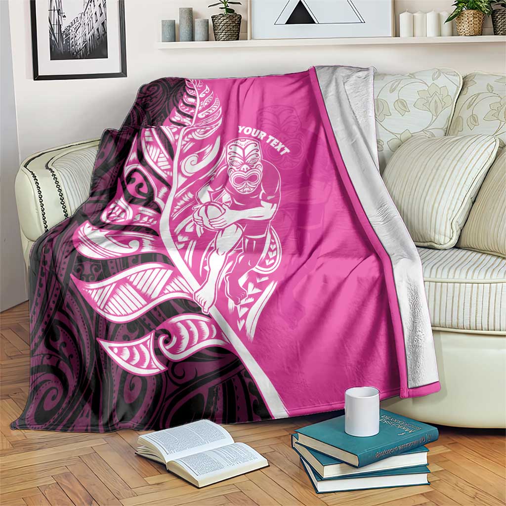 New Zealand Silver Fern Rugby Custom Blanket All Black Maori Pattern Pink - Polynesian Pride