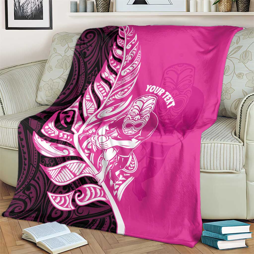 New Zealand Silver Fern Rugby Custom Blanket All Black Maori Pattern Pink - Polynesian Pride