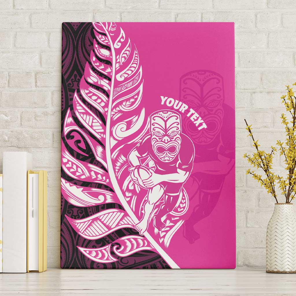 New Zealand Silver Fern Rugby Custom Canvas Wall Art All Black Maori Pattern Pink - Polynesian Pride