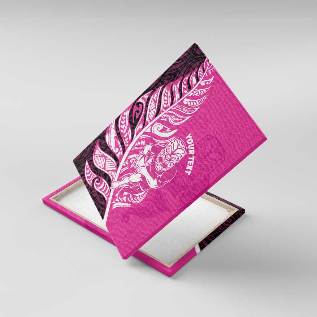 New Zealand Silver Fern Rugby Custom Canvas Wall Art All Black Maori Pattern Pink - Polynesian Pride