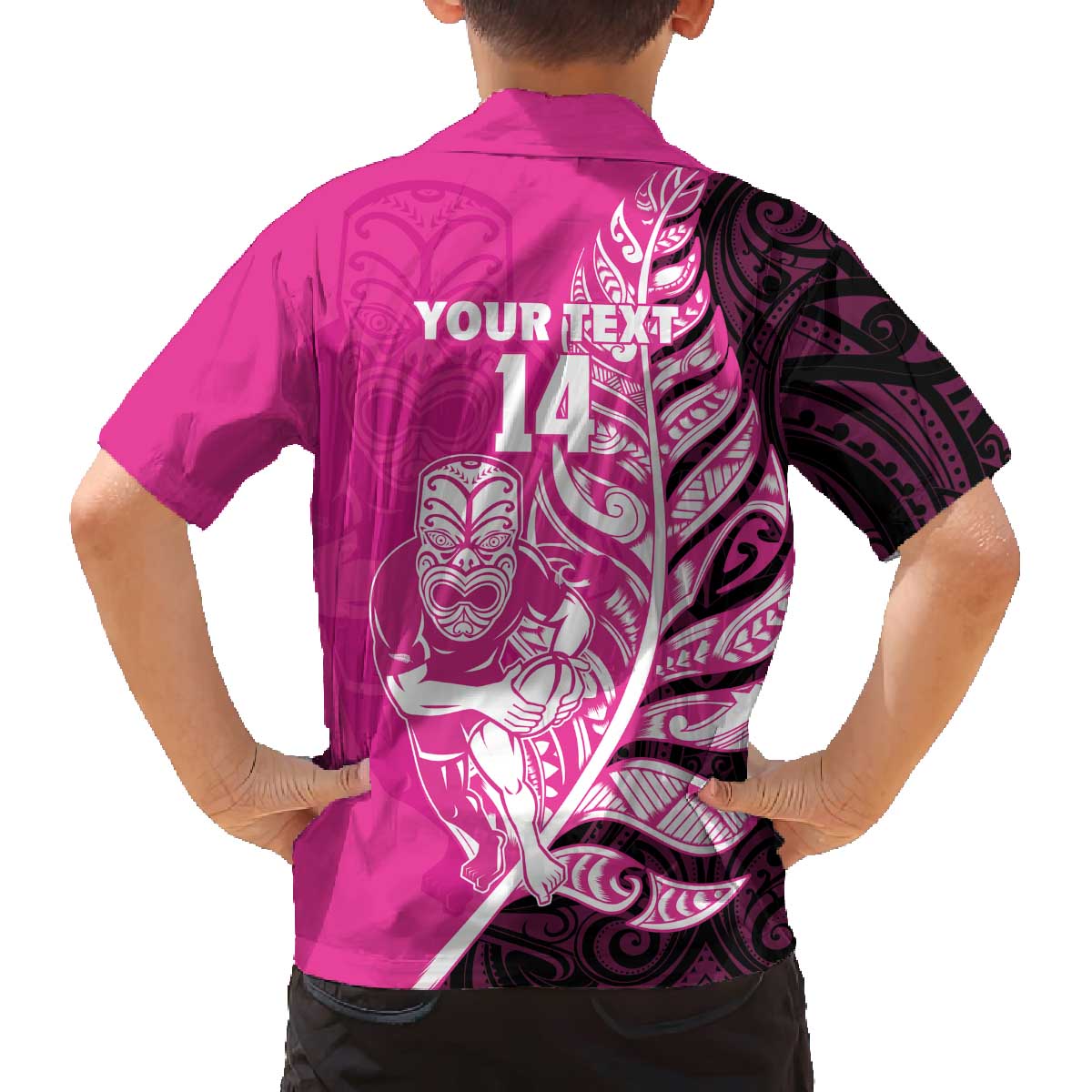 New Zealand Silver Fern Rugby Custom Family Matching Off The Shoulder Long Sleeve Dress and Hawaiian Shirt All Black Maori Pattern Pink - Polynesian Pride