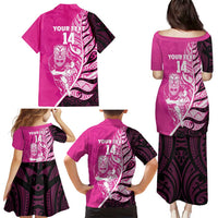 New Zealand Silver Fern Rugby Custom Family Matching Puletasi and Hawaiian Shirt All Black Maori Pattern Pink LT14 - Polynesian Pride