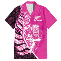 New Zealand Silver Fern Rugby Custom Family Matching Puletasi and Hawaiian Shirt All Black Maori Pattern Pink LT14 Dad's Shirt - Short Sleeve Pink - Polynesian Pride