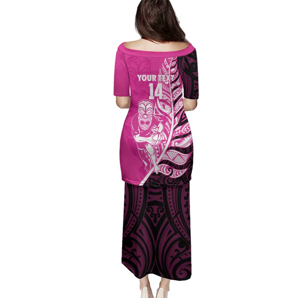 New Zealand Silver Fern Rugby Custom Family Matching Puletasi and Hawaiian Shirt All Black Maori Pattern Pink LT14 - Polynesian Pride