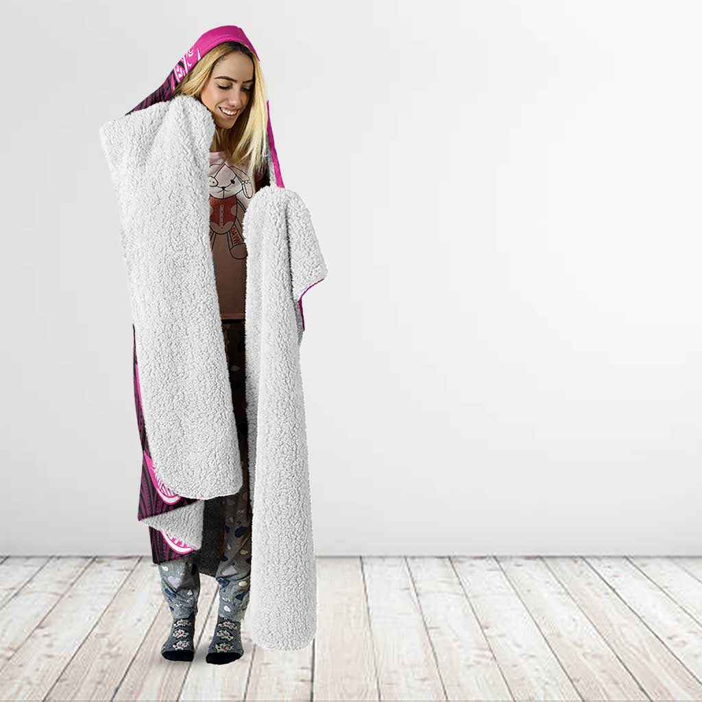 New Zealand Silver Fern Rugby Custom Hooded Blanket All Black Maori Pattern Pink - Polynesian Pride