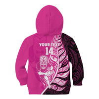 New Zealand Silver Fern Rugby Custom Kid Hoodie All Black Maori Pattern Pink - Polynesian Pride