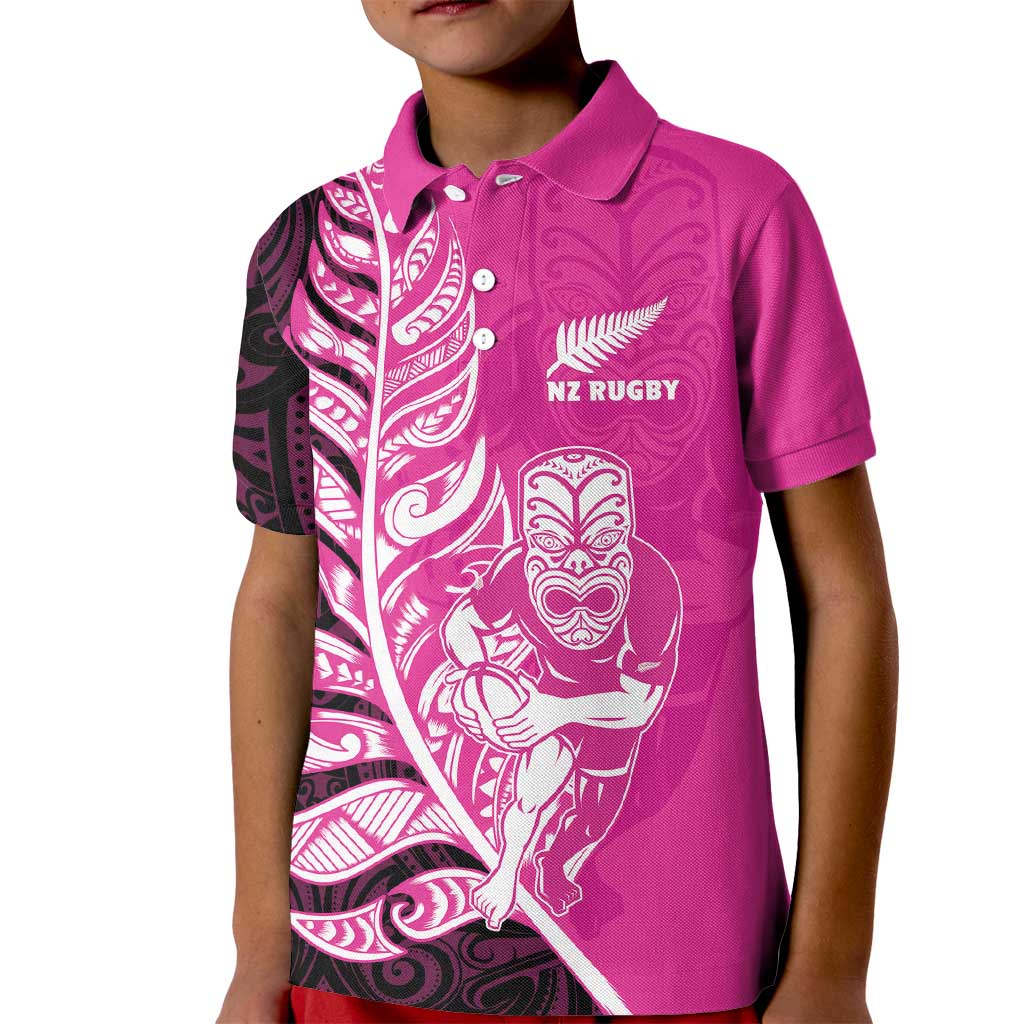 New Zealand Silver Fern Rugby Custom Kid Polo Shirt All Black Maori Pattern Pink LT14 Kid Pink - Polynesian Pride