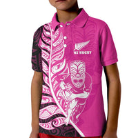 New Zealand Silver Fern Rugby Custom Kid Polo Shirt All Black Maori Pattern Pink LT14 Kid Pink - Polynesian Pride