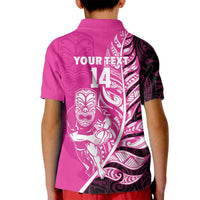 New Zealand Silver Fern Rugby Custom Kid Polo Shirt All Black Maori Pattern Pink LT14 - Polynesian Pride