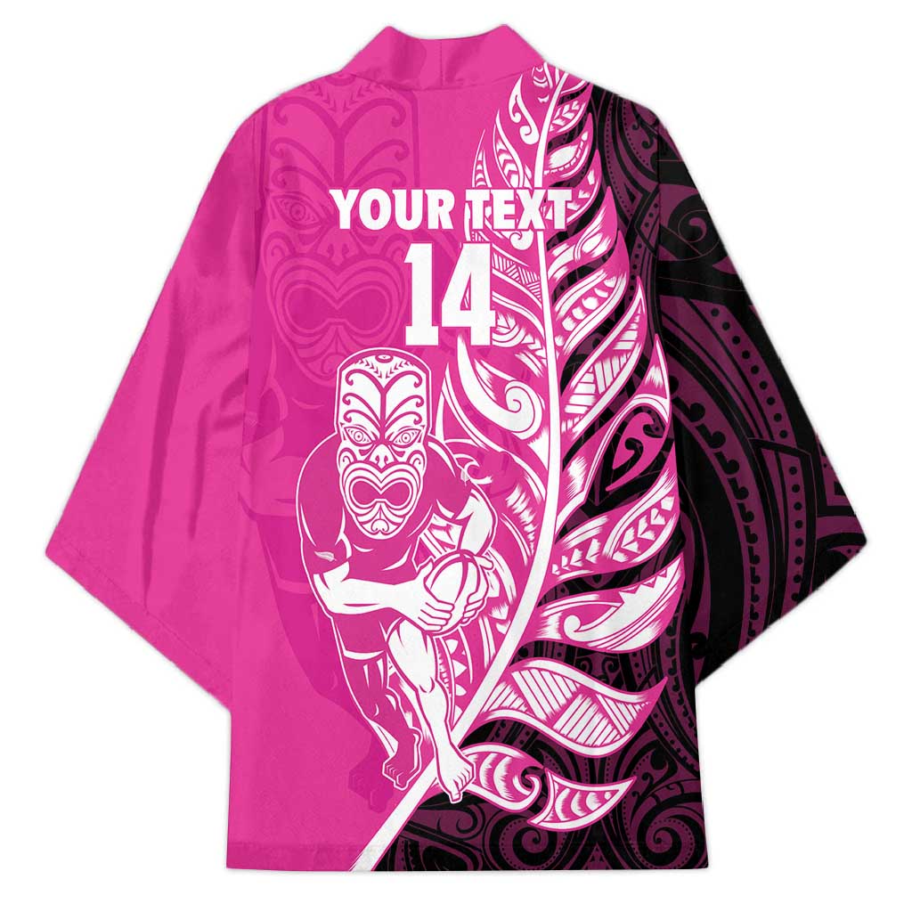 New Zealand Silver Fern Rugby Custom Kimono All Black Maori Pattern Pink - Polynesian Pride